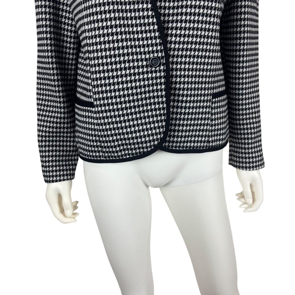 Vintage 80s Houndstooth Blazer Womens Large Black & White Single Button Jacket - Picture 4 of 8